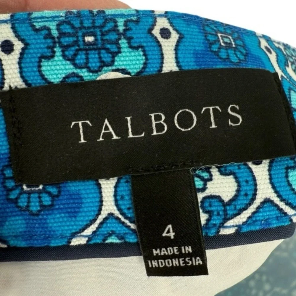 Talbots Canvas A-Line Skirt Tiny Medallions‎ Blue Size 4 Preppy Beachy Vacation